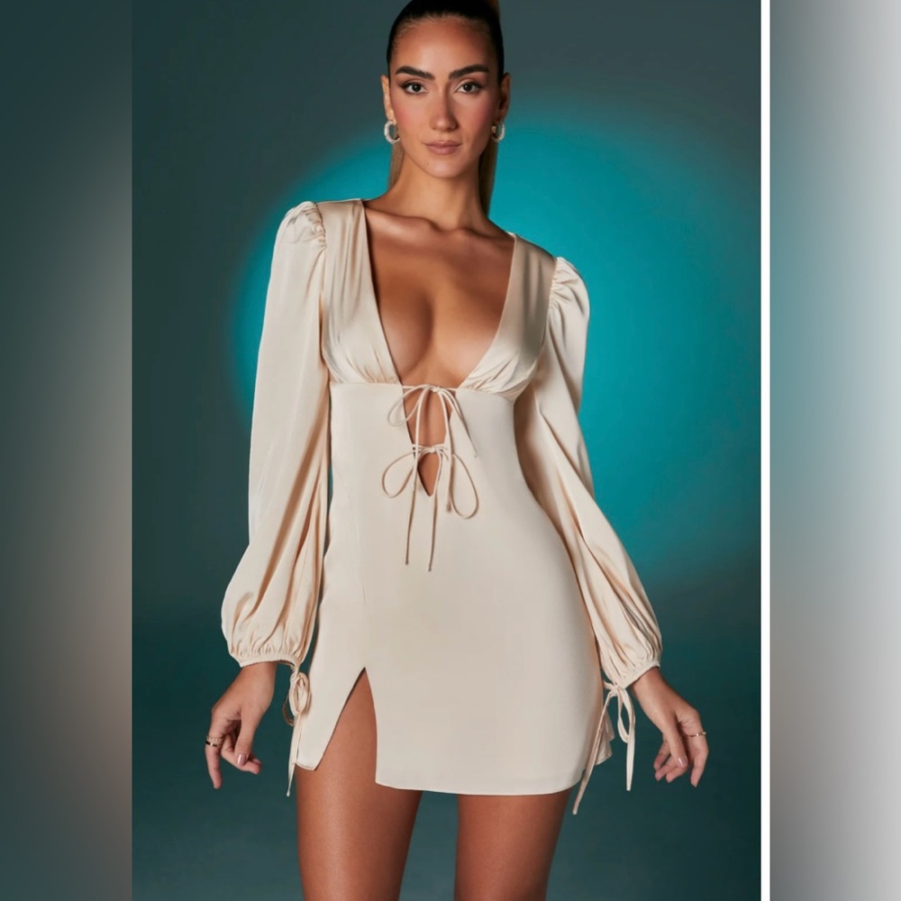 Oh Polly Cream Long Sleeve Dress